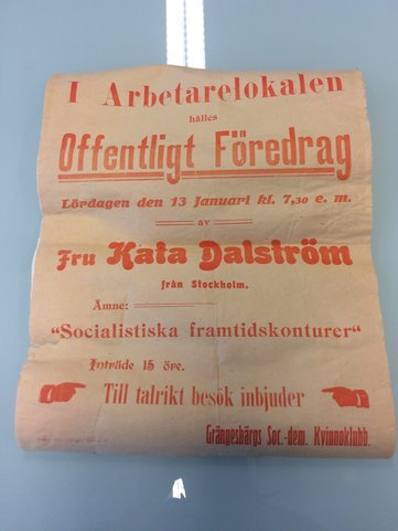Kata Dalström poster, archive material from the Archive of Social Movements, Falun, 2017.
